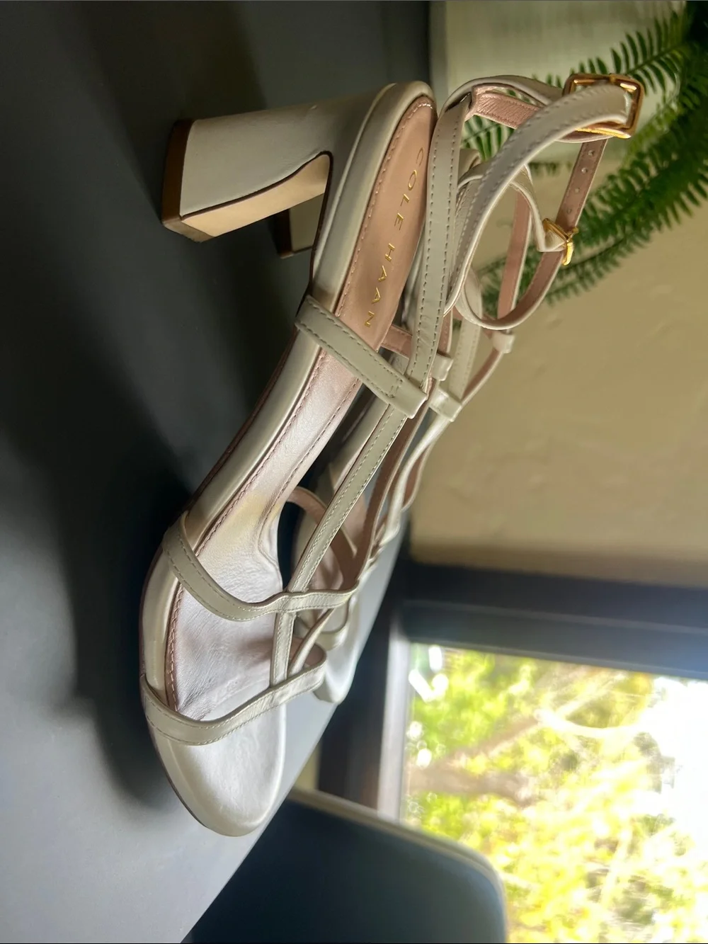 Cole Haan Cream Strappy Leather T‑Bar Sandals
